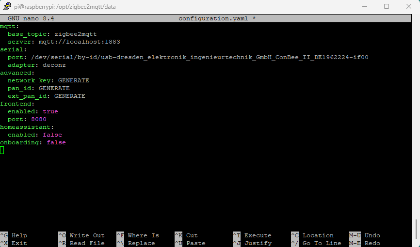 ConBee II adapter configuration