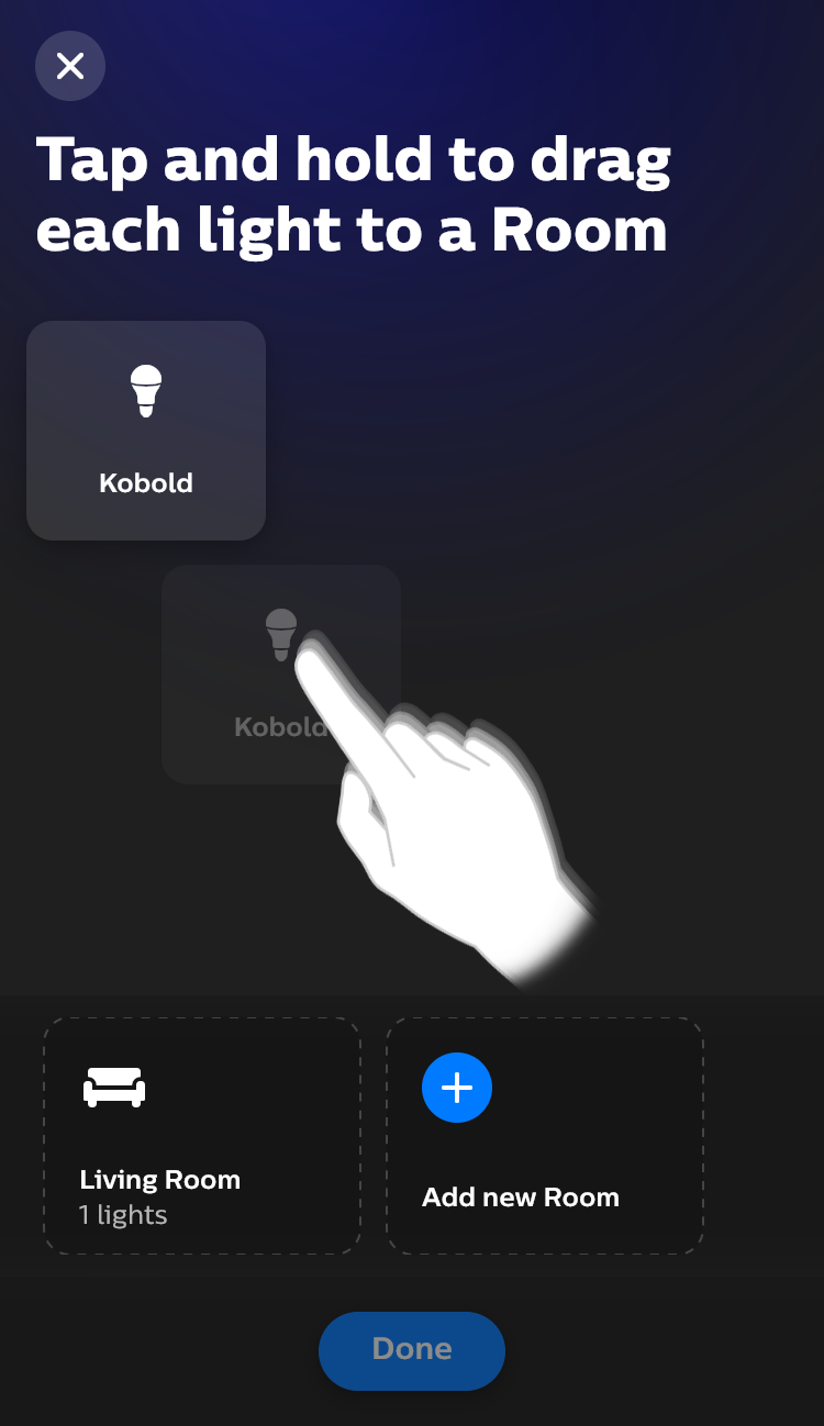 Philips Hue app assign light to livingroom