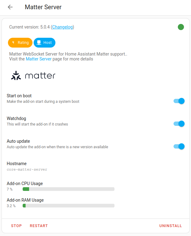 HA Matter Server Add-on start