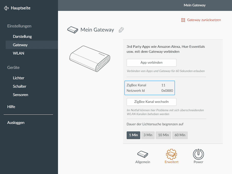 Zigbee Kanal unter Einstellungen