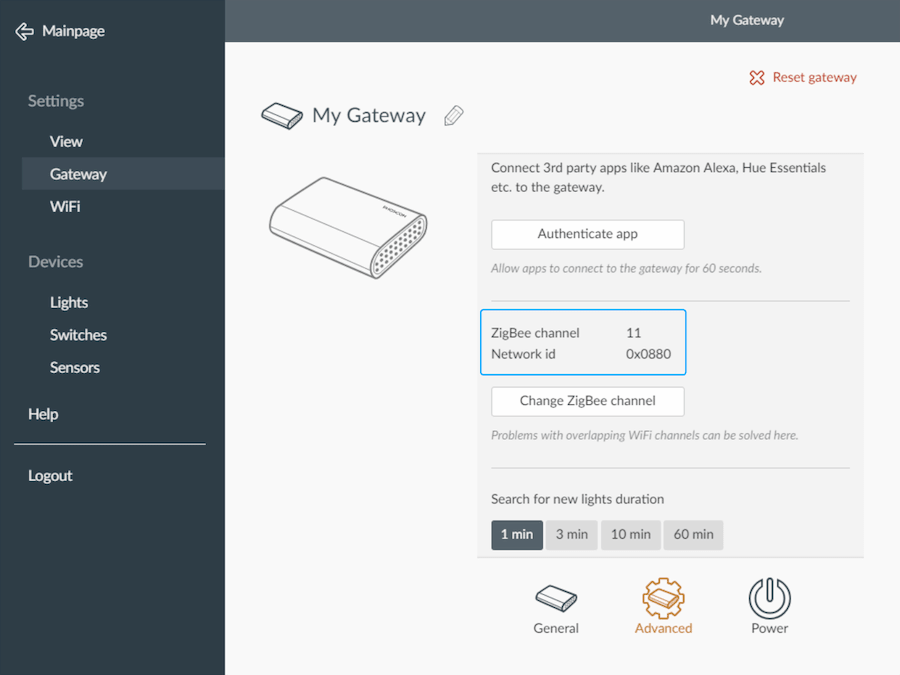 Find Zigbee channel in settings